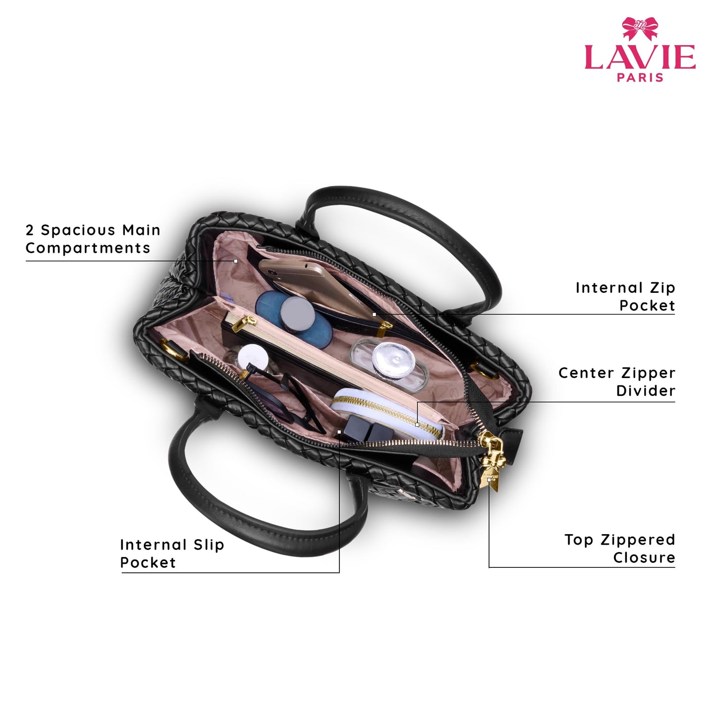 Lavie Paris Women's Bleuet HZ Medium Satchel Bag | Satchel Handbag for Work | Ladies Purse | Stylish Shoulder Bag | Gift for Women