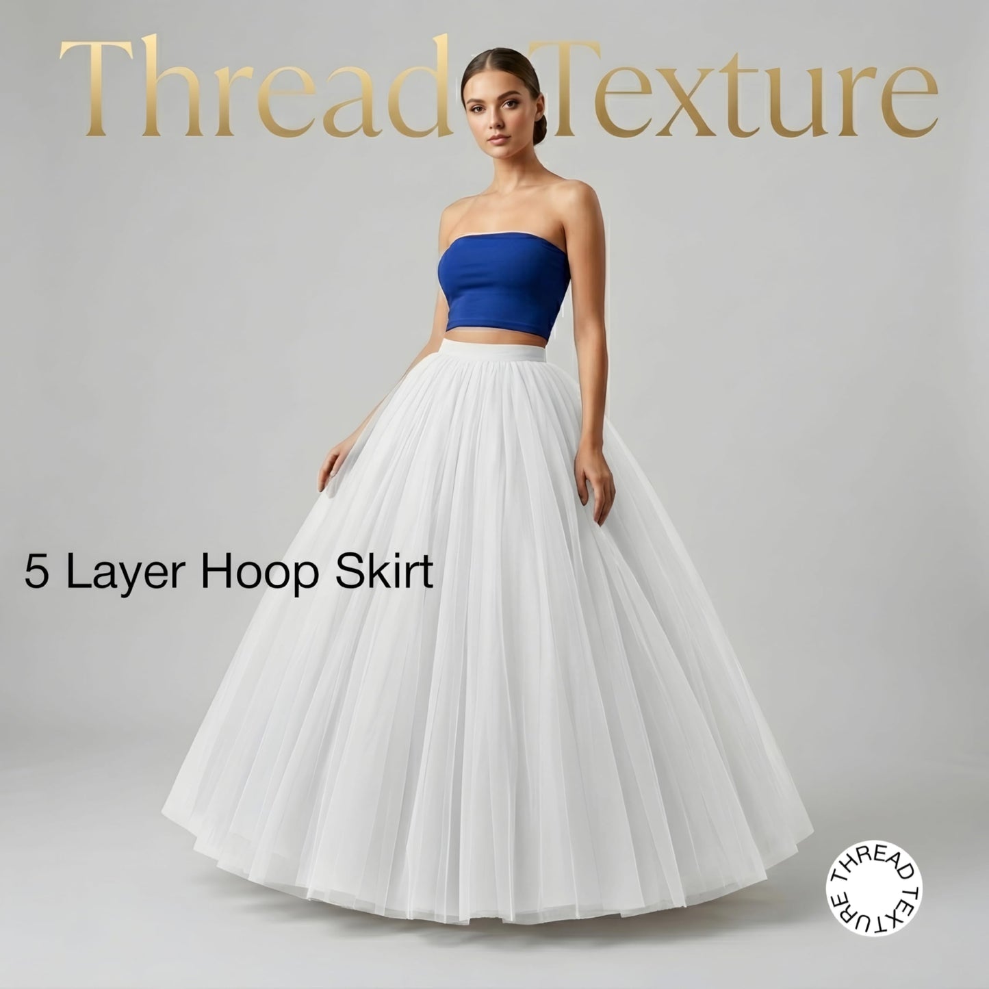 ThreadTexture Women's Off-The-Shoulder 3D Flowers Applique Wedding Slit Ball Gown (in, Alpha, S, Regular, Off White, Designer Shivay)
