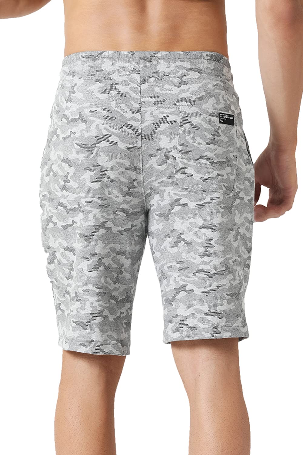 Van Heusen Men Knit Shorts - Cotton Rich - Drawstring Waist, Camo Print, Ultra Soft_70015_Grey Melange AOP_S