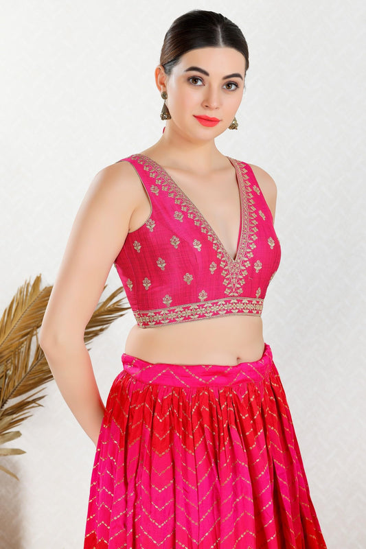 S SALWAR STUDIO Pink Embroidered Saree Blouse_VF-0417-PINK