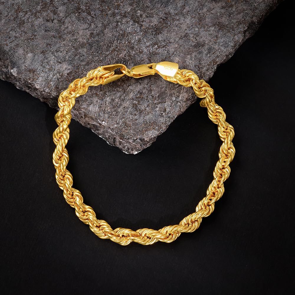 GIVA 925 Silver Golden Rope Bracelet For Him, Adjustable |Gifts for Men & Boys | With Certificate of Authenticity and 925 Stamp | 6 Months Warranty