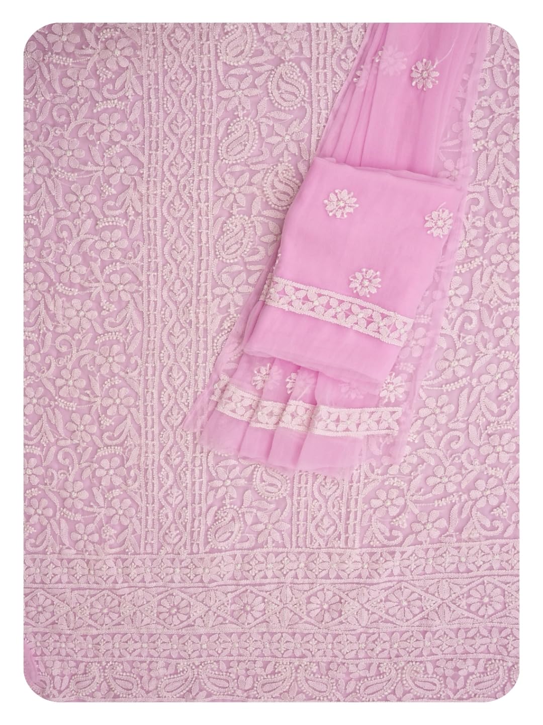 Ada Hand Embroidered Lucknowi Chikankari Unstitched Georgette Dress Material Suit Piece with Dupatta for Women 01A873528 Pink