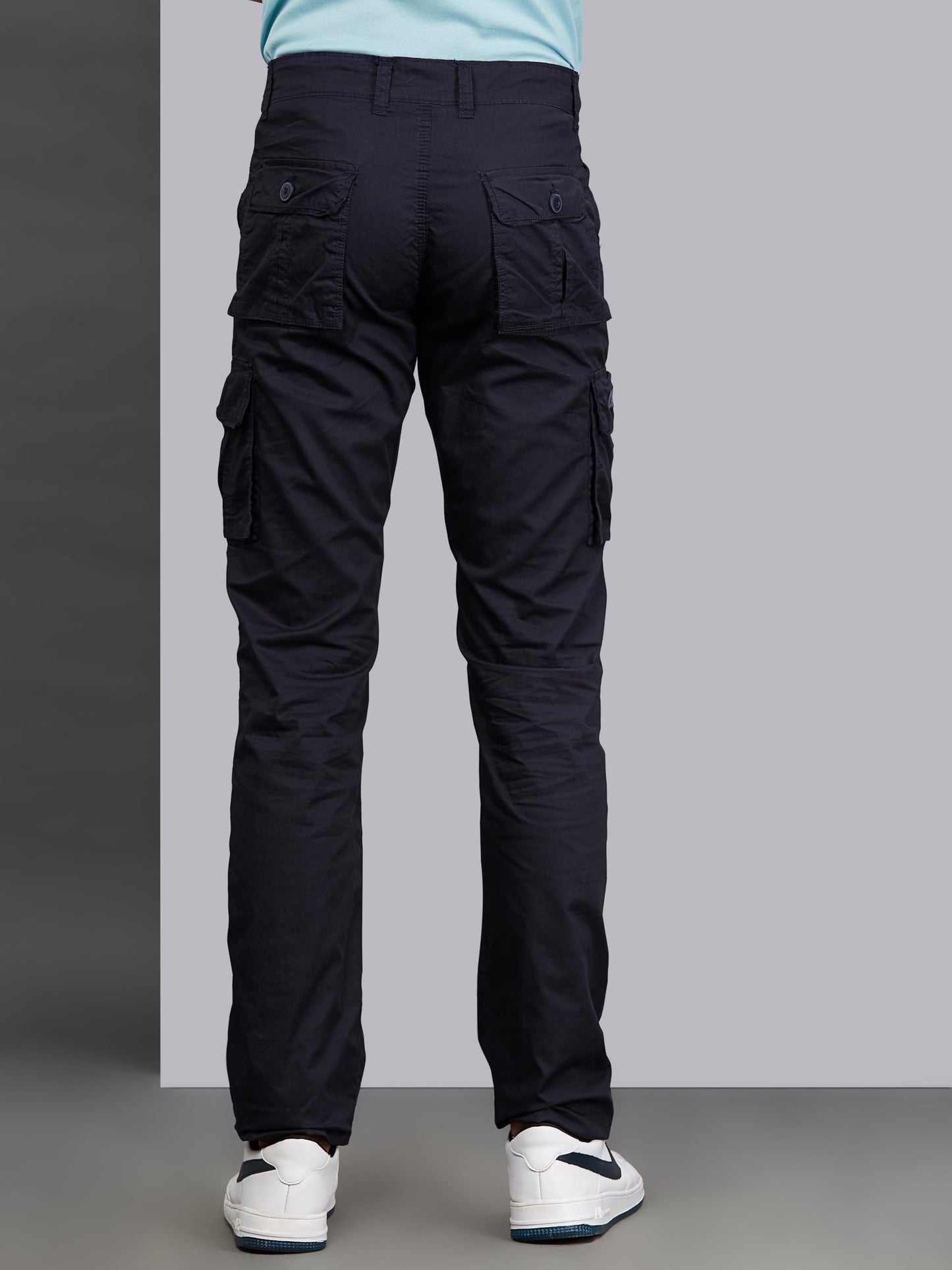 BEEVEE 100% Cotton Solid Navy Fixed Waist Cargo for Mens with Drawstring(FMCR1602NAVY_32)