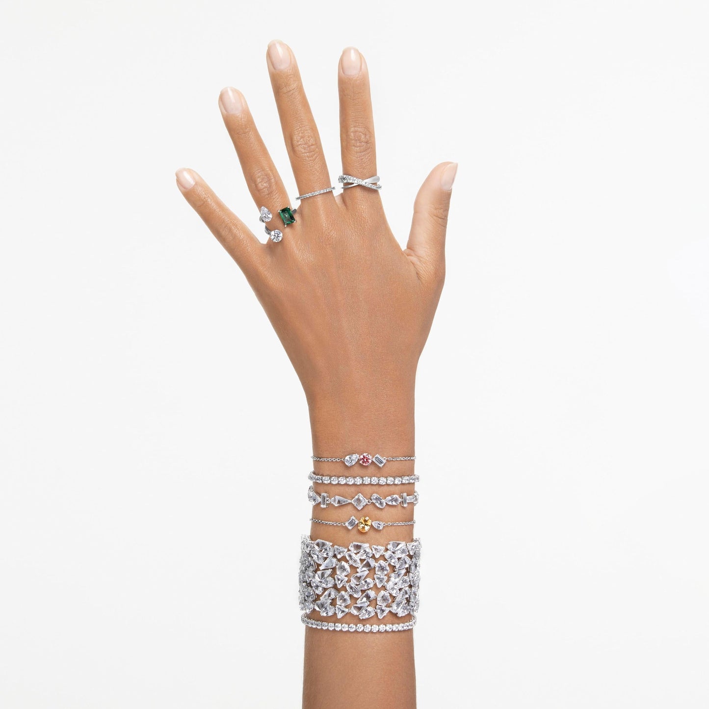 Swarovski Matrix Tennis bracelet, Round cut, White, Rhodium plated