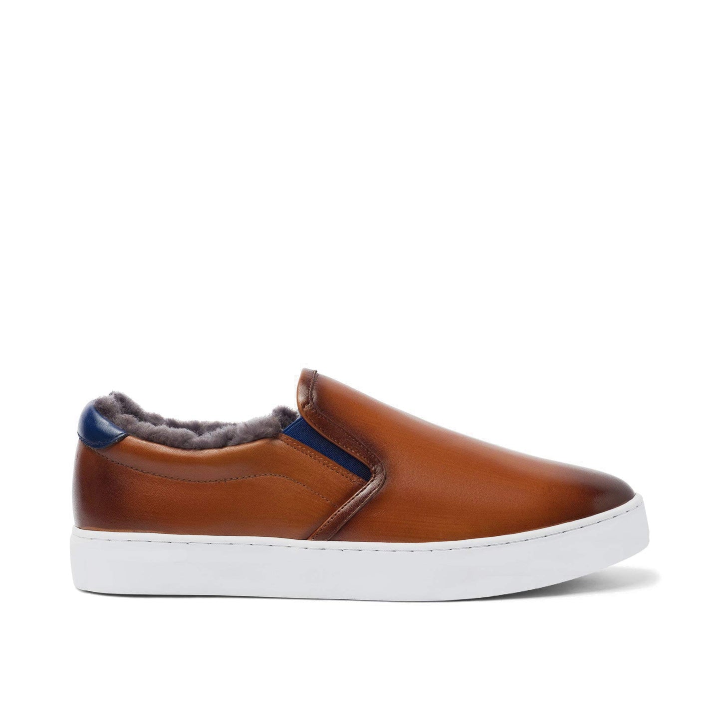 Costoso Italiano Salford Men's Tan Patina Leather Slip On Sneakers with Shearling Lining