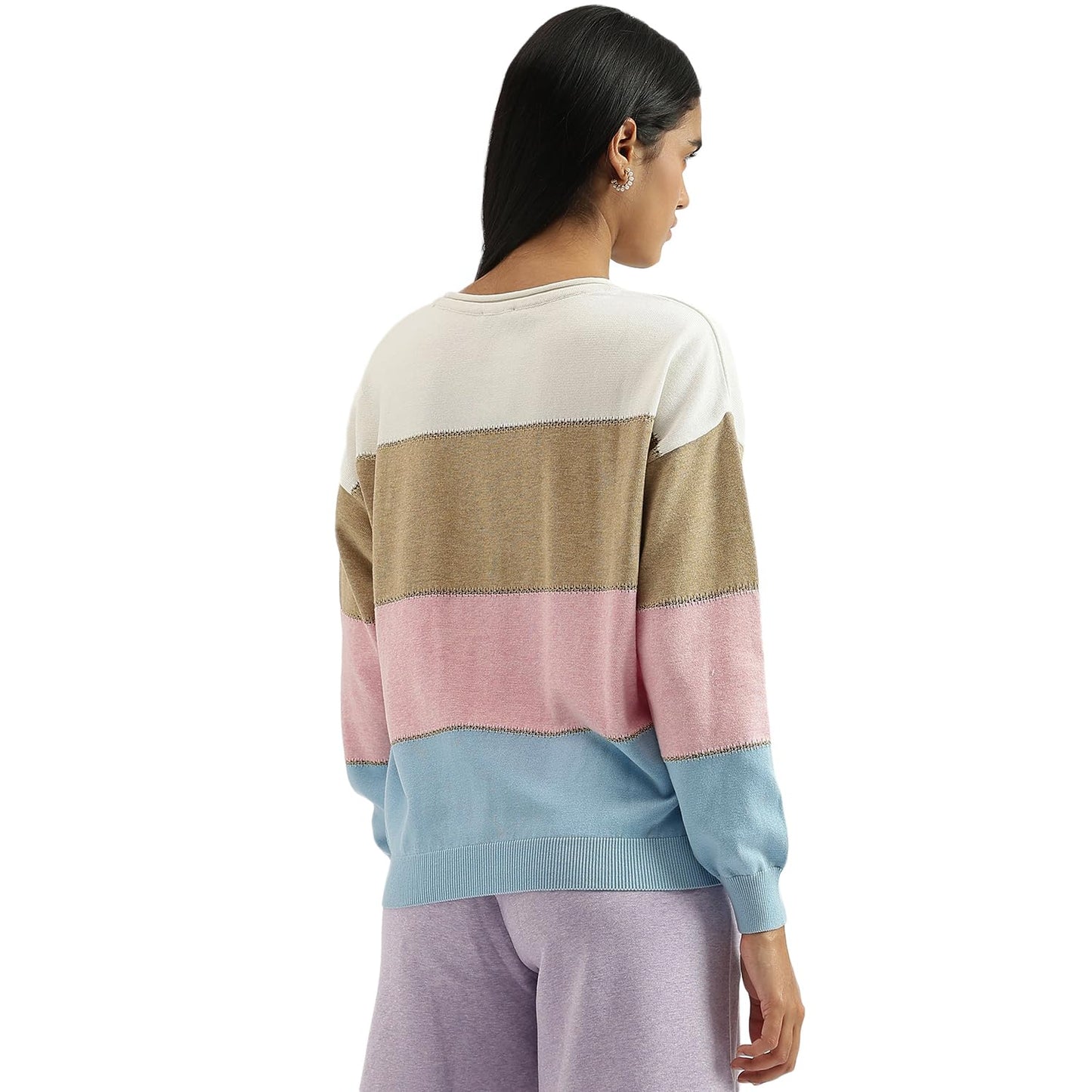 United Colors of Benetton Round Neck Colorblock Top (Size: L)-24A1LURCB704I901 Multicolour