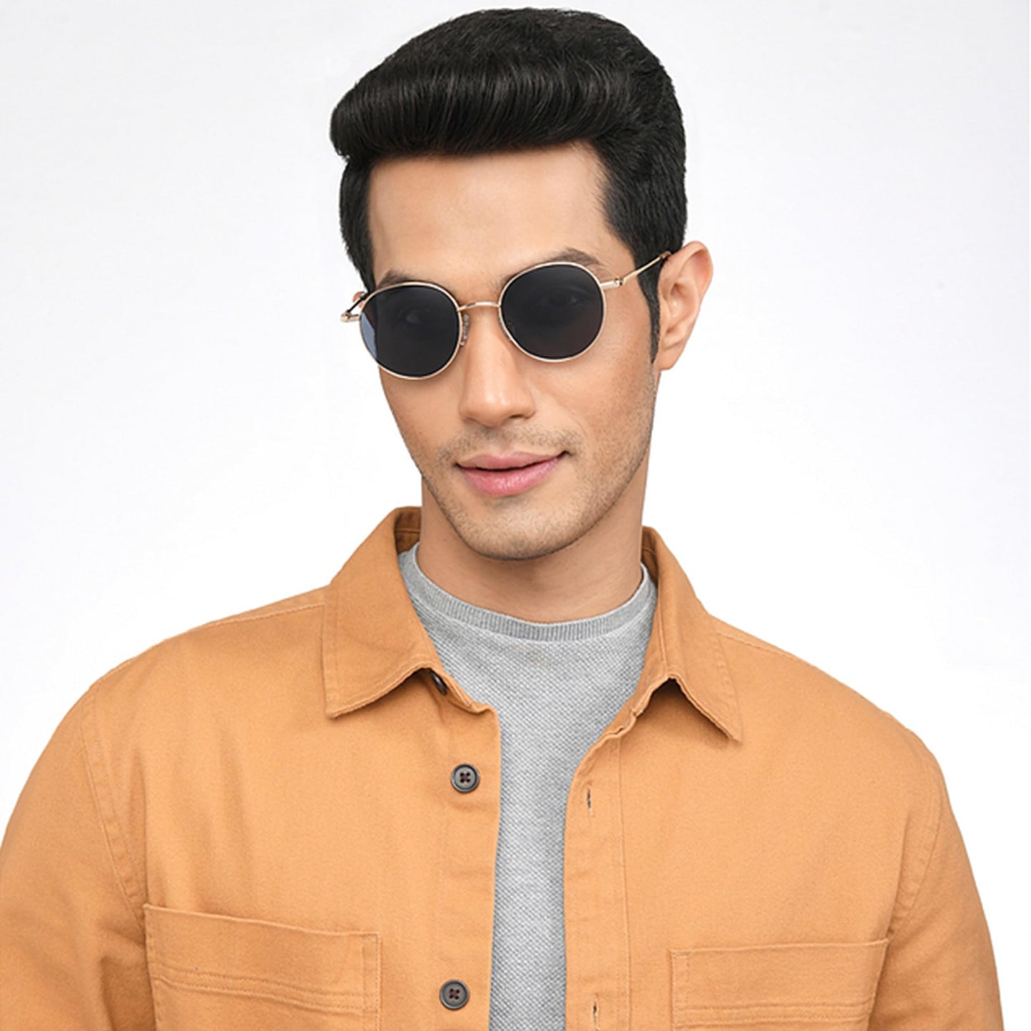 VINCENT CHASE EYEWEAR Polarized and 100% UV Protected | Golden-Grey Full Rim Round | Stylish & Premium Sunglasses | For Men & Women | Medium | VC S13112