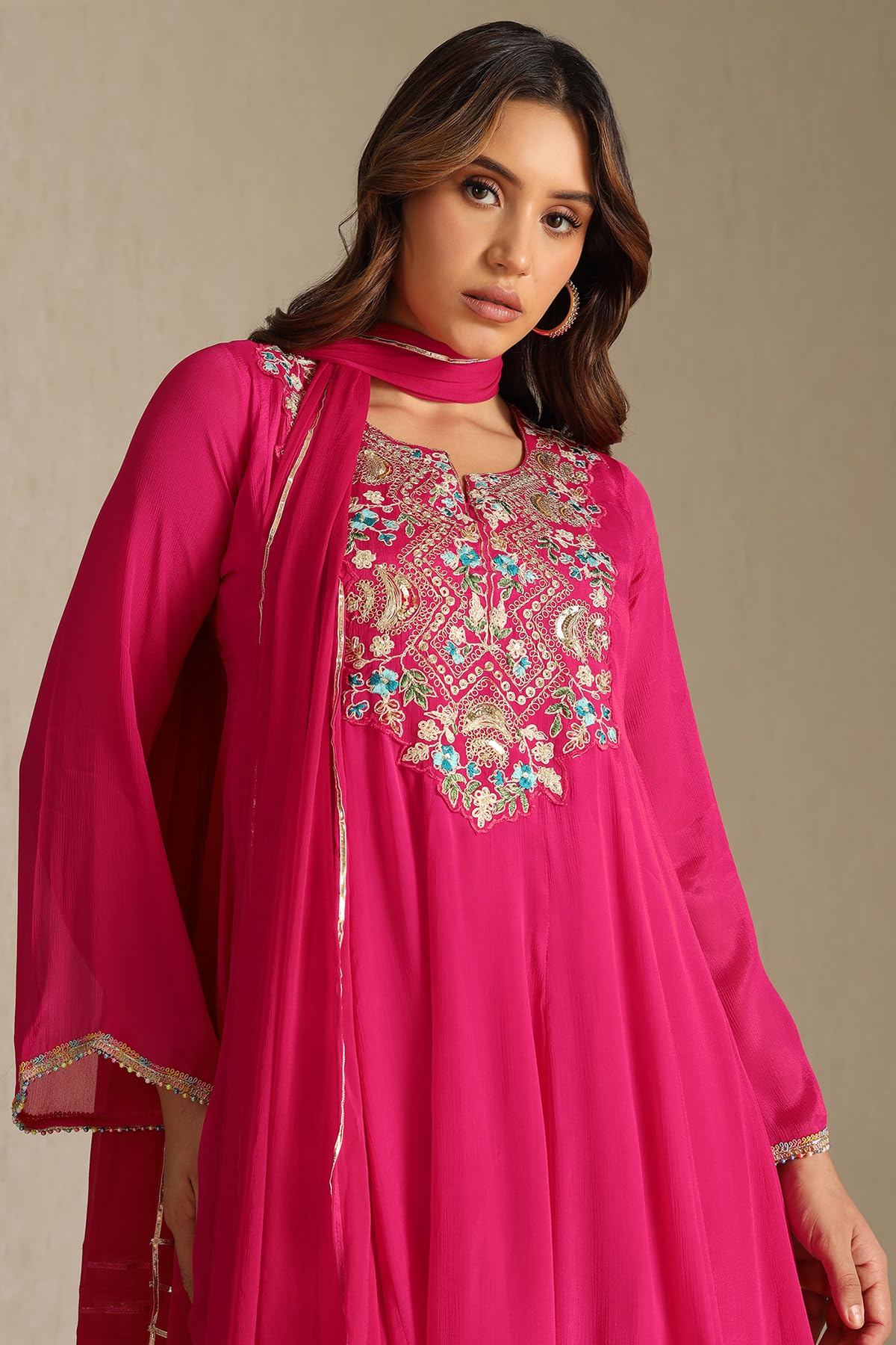 Soch Womens Chinon Embroidered Suit Set With Sequins