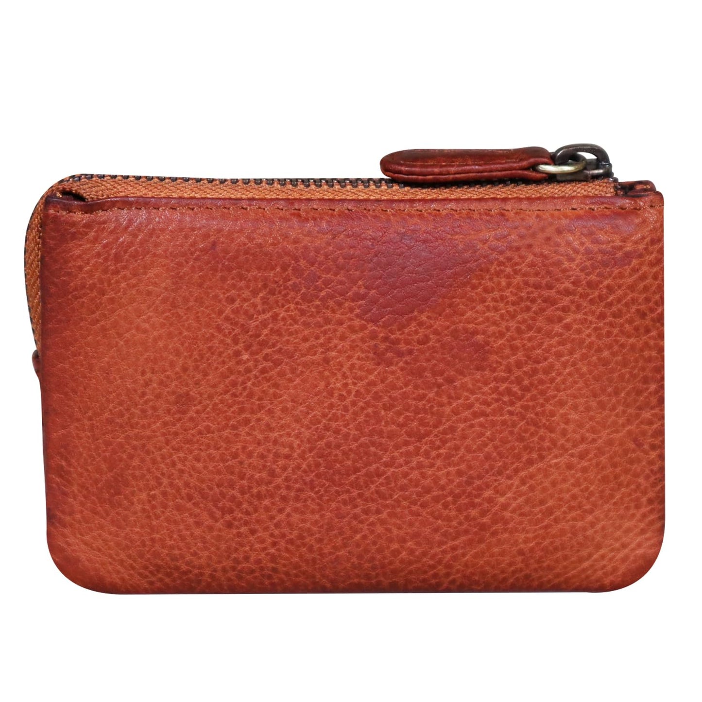 Women's Genuine Leather Wallet-Long Purse Wallet, Zip Pocket and Note Compartments (Cognac)