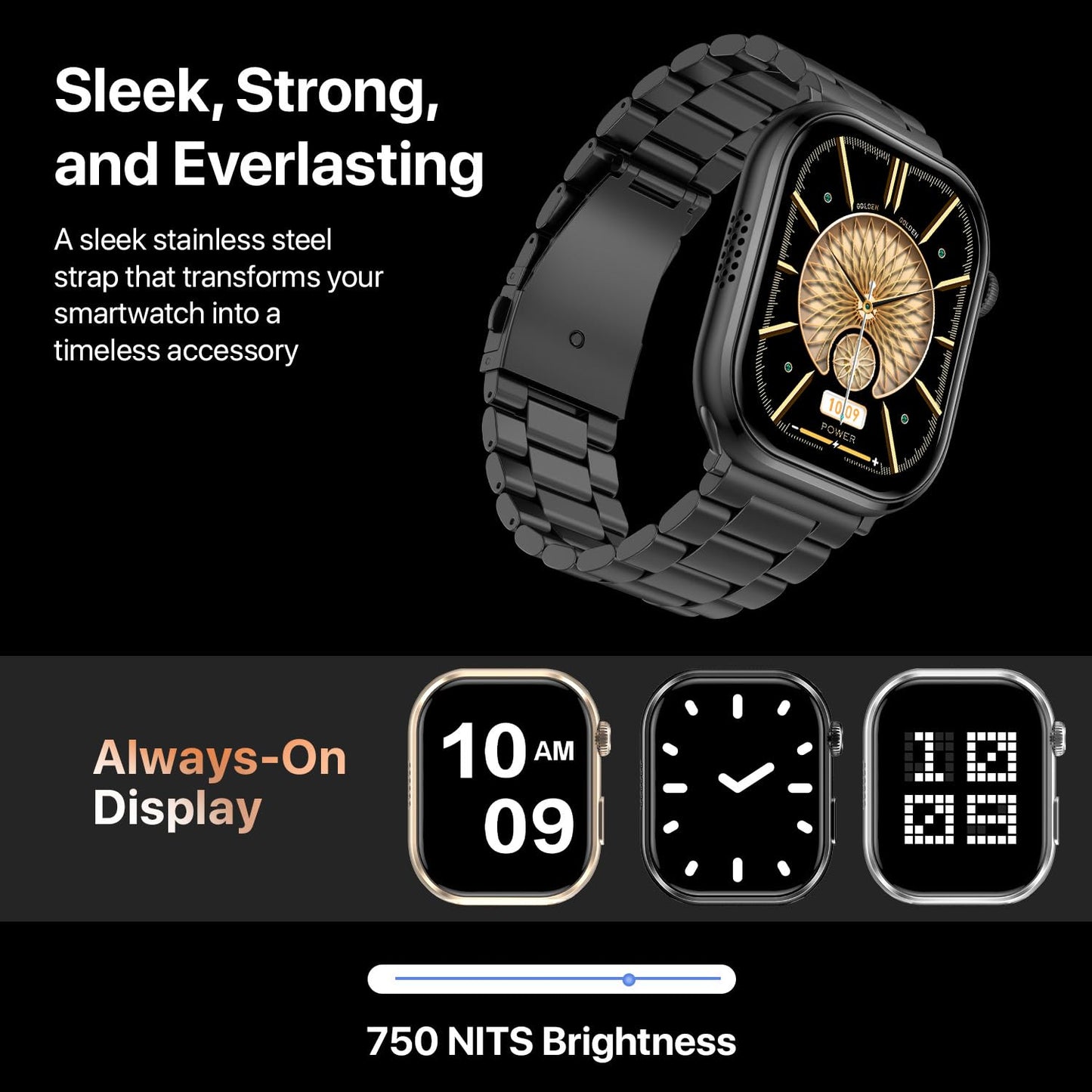 Fire-Boltt Brillia Pro Smart Watch with 51.3mm (2.02 inch) AMOLED Display, Bluetooth Calling, SpO2, Heart Rate Monitoring, 120+ Sports Modes, IP67 Waterproof, Long Battery Life (Black Chain)