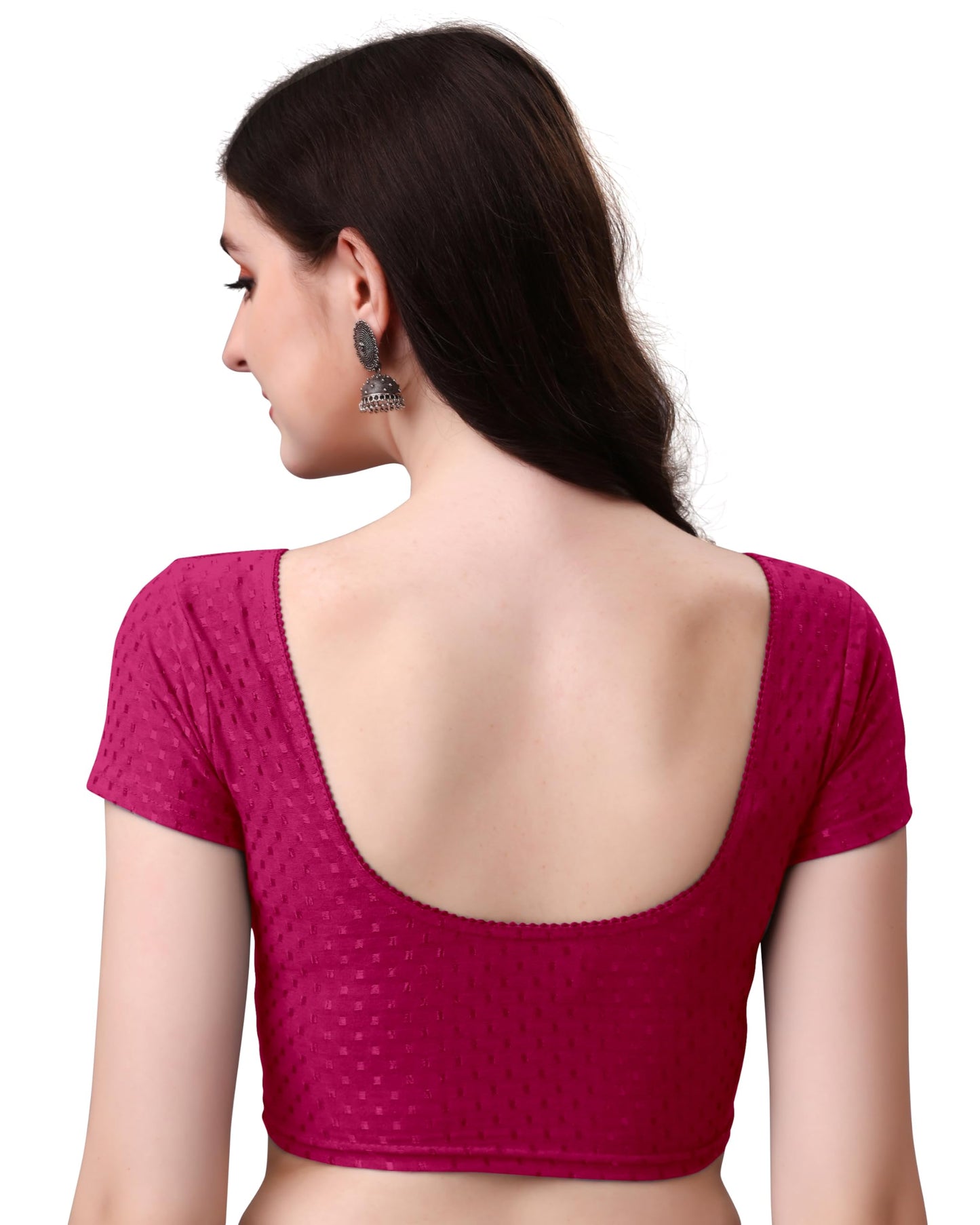 Mogsa Stylish Cotton Saree Blouse for Women | Soft Dobby Stretch Fabric | Round Neck | Stitched Blouse for Party, Casual & Festive Use (Pink, 34)