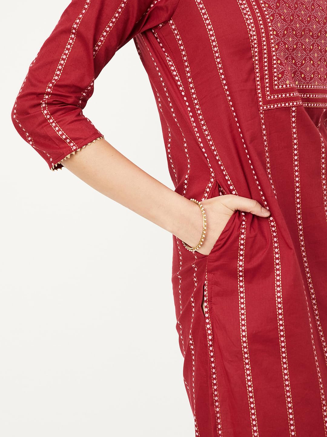 Max Women's Cotton Regular Kurta (PCPKFE24NAMAROON_Maroon