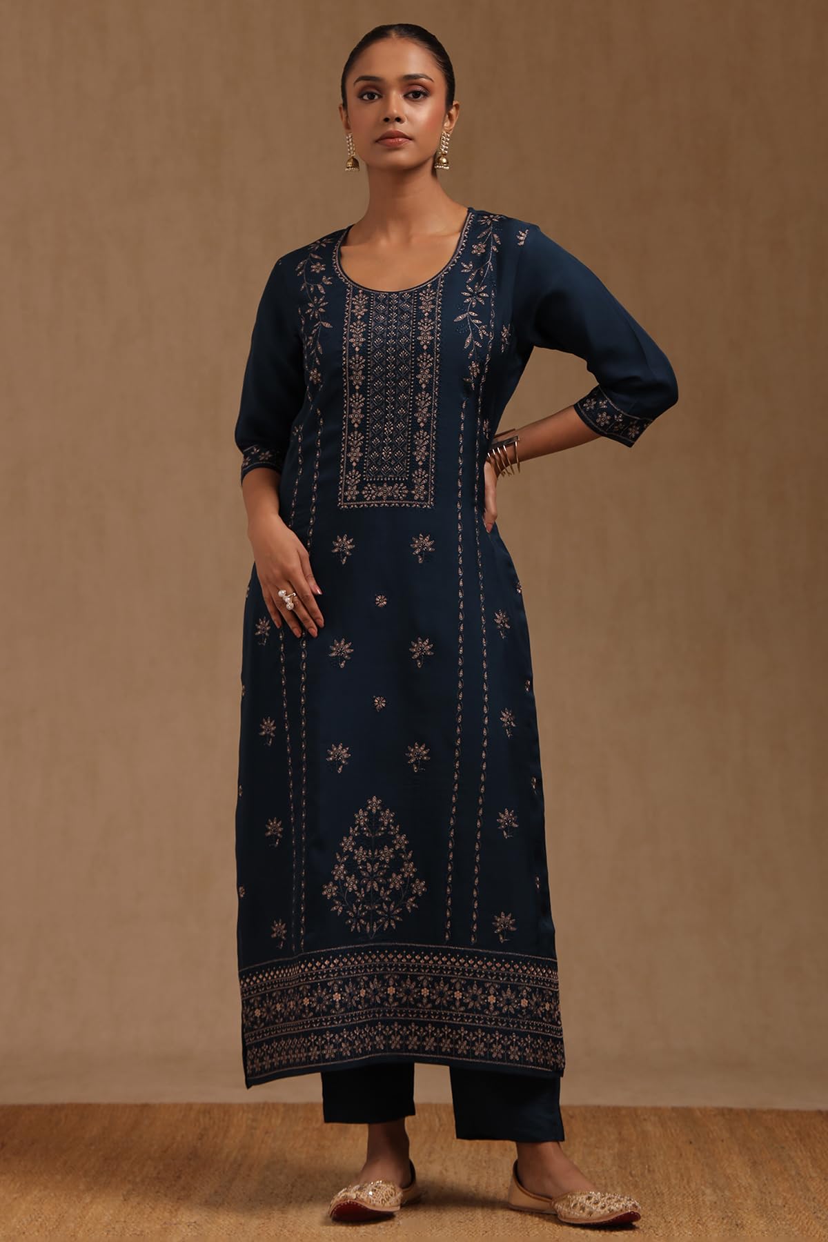 Soch Womens Blue Organza Embroidered Salwar Suit