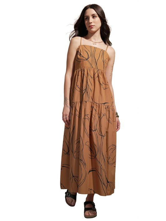 Vishudh Women's Cotton Maxi Dress (VVa1000070_Brown