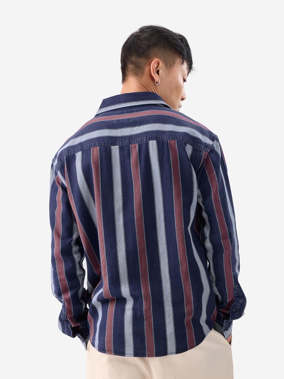 The Souled Store Stripes: Blue, Rust Red Men and Boys Long Sleeves Collared Neck Button Front Cotton Relaxed Fit Shirts