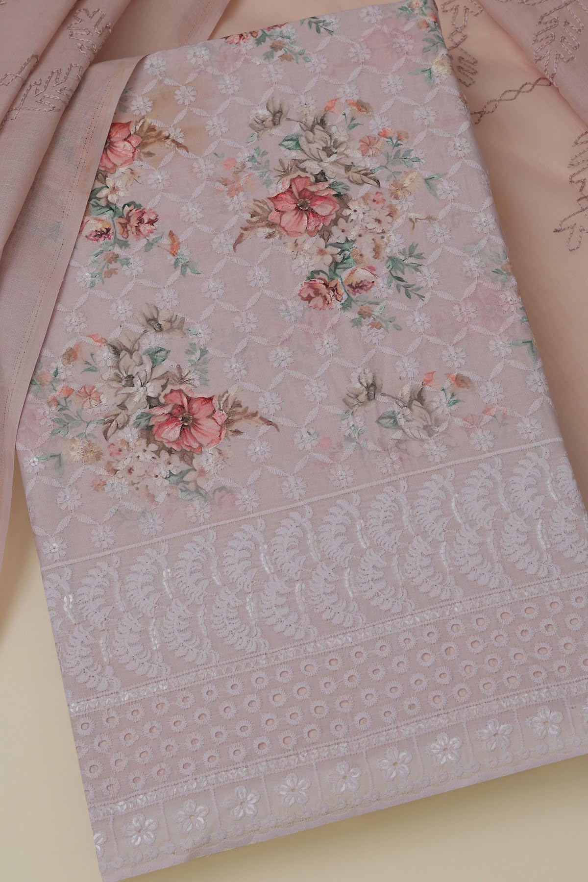 Soch Womens Blush Pink Cotton Floral Print Unstitched Dress Material With Thread Work