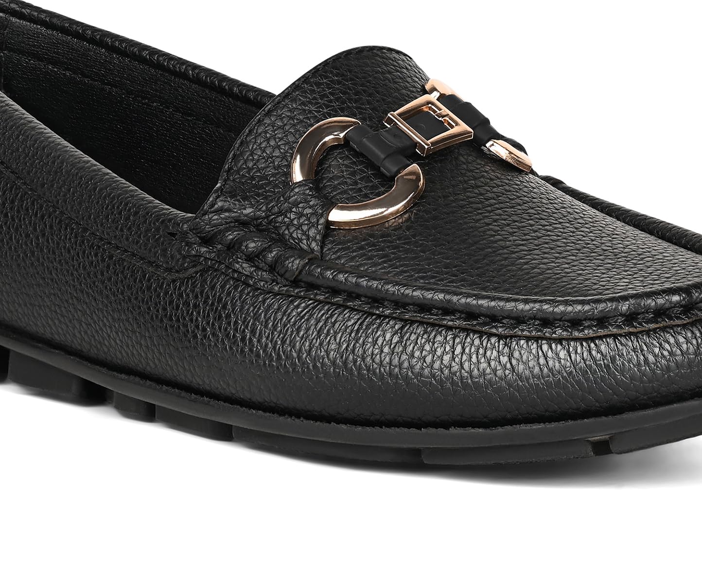 LOUIS STITCH Women’s Black Premium Slip-On Loafers with Buckle | Elegant Solid Slip-On Comfort Shoes for Casual and Formal Wear | Slip-On Loafer Shoes for Women | LSLD-BLR-DBJB | UK-5