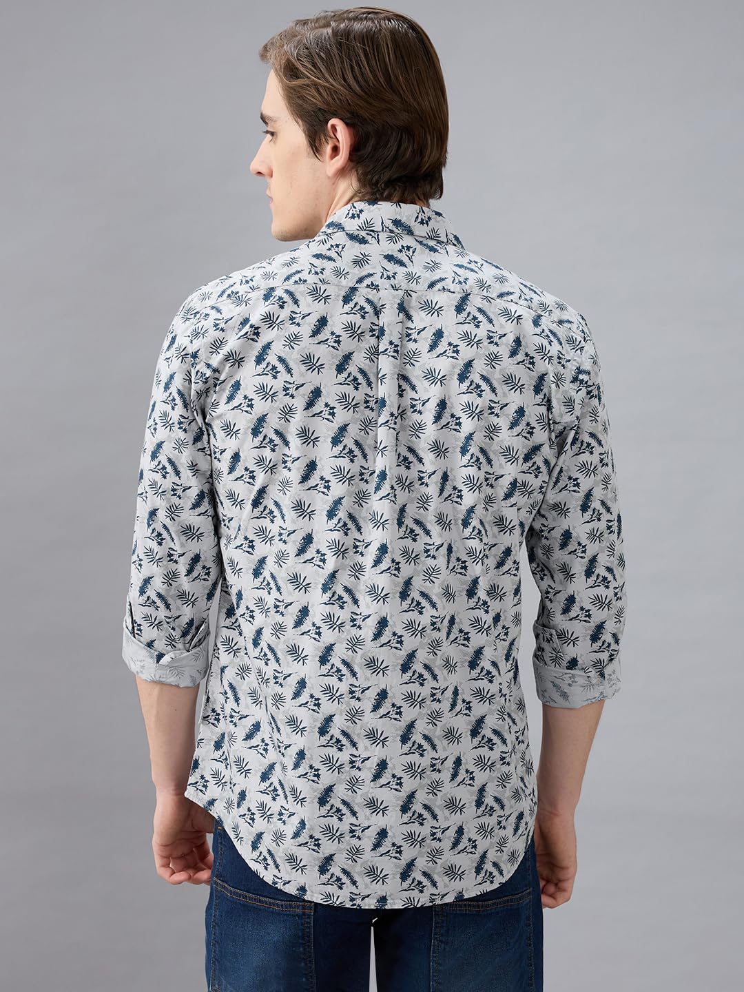 Giordano Men's Grey Slim Fit Cotton Printed Long Sleeves Casual Shirt with Chest Pocket