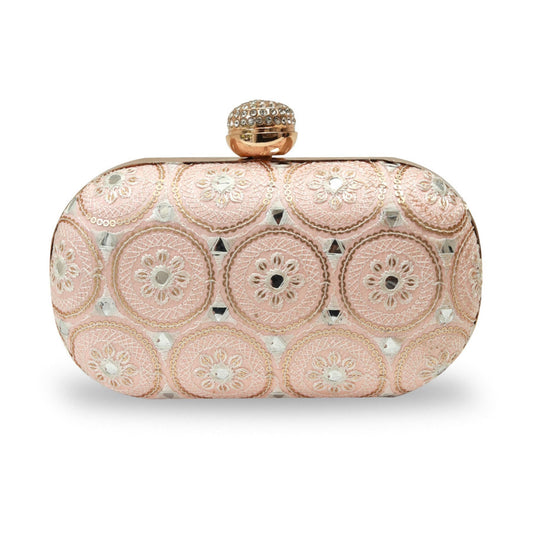 THE TAN CLAN Inaara Oval Clutch for women Purses Luxury Evening Handbags for ladies with Detachable Handle