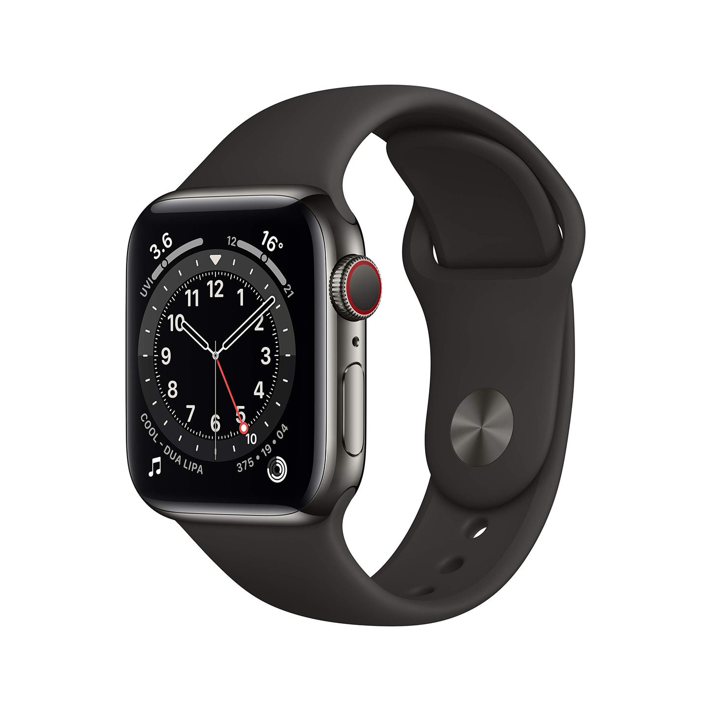 New Apple Watch Series 6 (GPS + Cellular, 40mm) - Graphite Stainless Steel Case with Black Sport Band