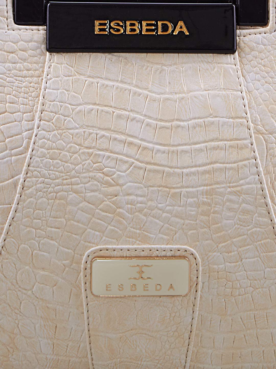 ESBEDA Off-White Gold tone Snake Work PU Synthetic Handbag For Women