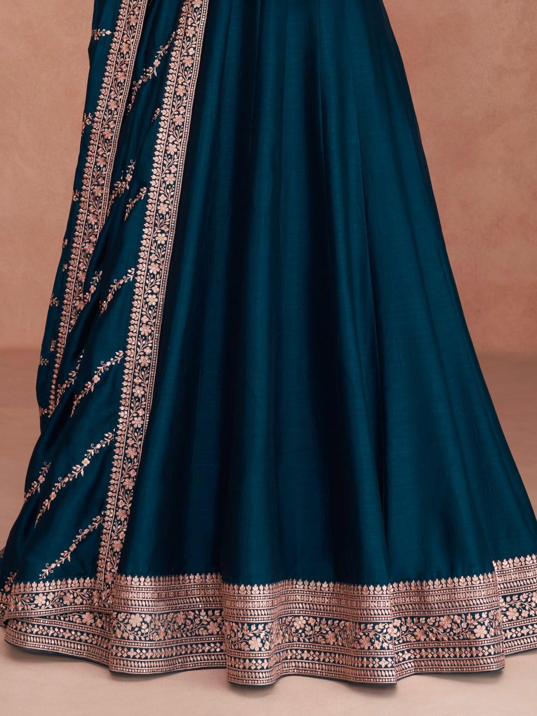 Blue Color Anarkali Gown with Dupatta Set for Women, Chinon Silk Fabric || Ethnic Gown (in, Alpha, L, Regular, Blue (Rama))