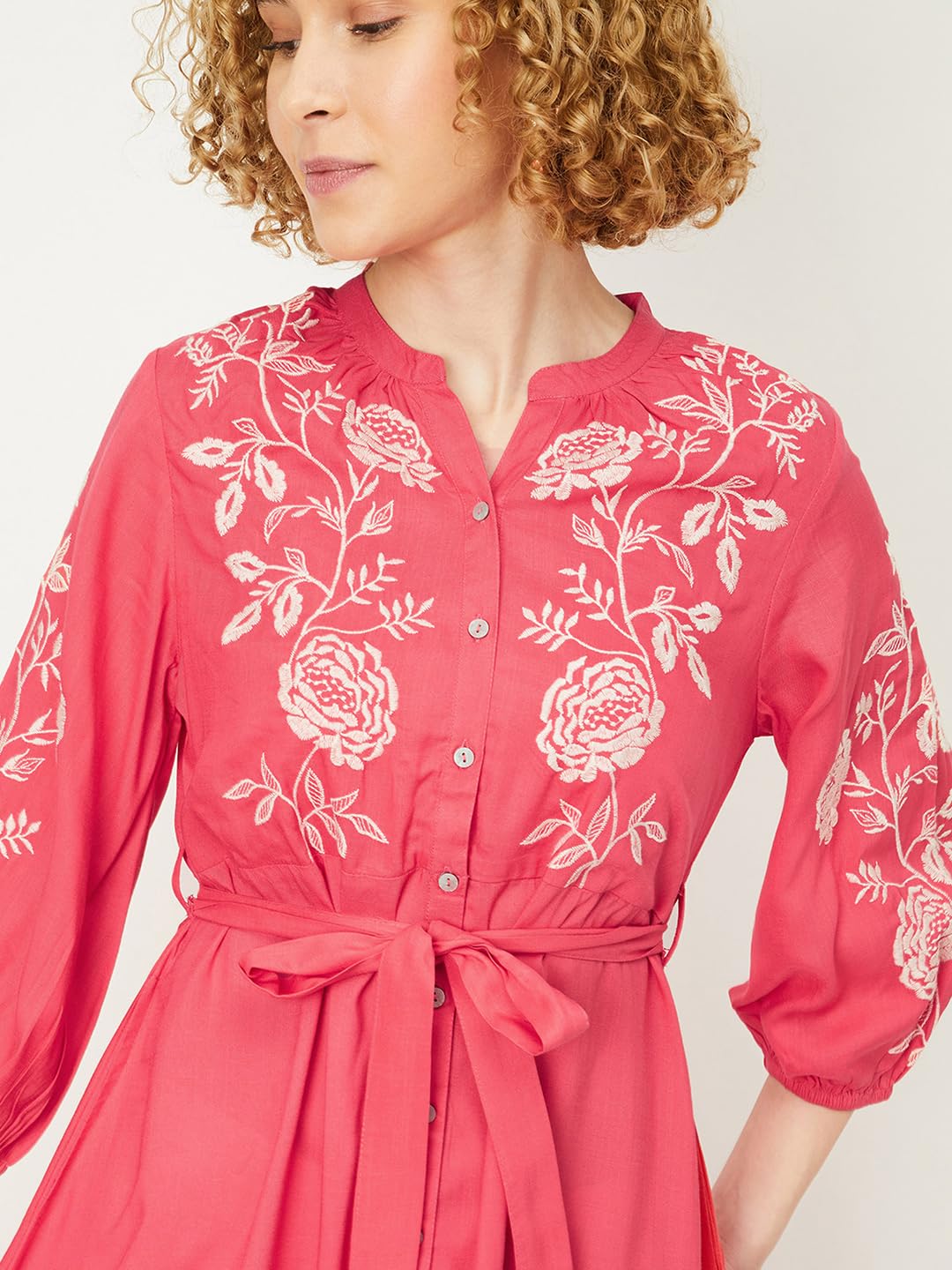 Max Women's Rayon Classic Midi Dress (EMBDRS42002B_Pink_L