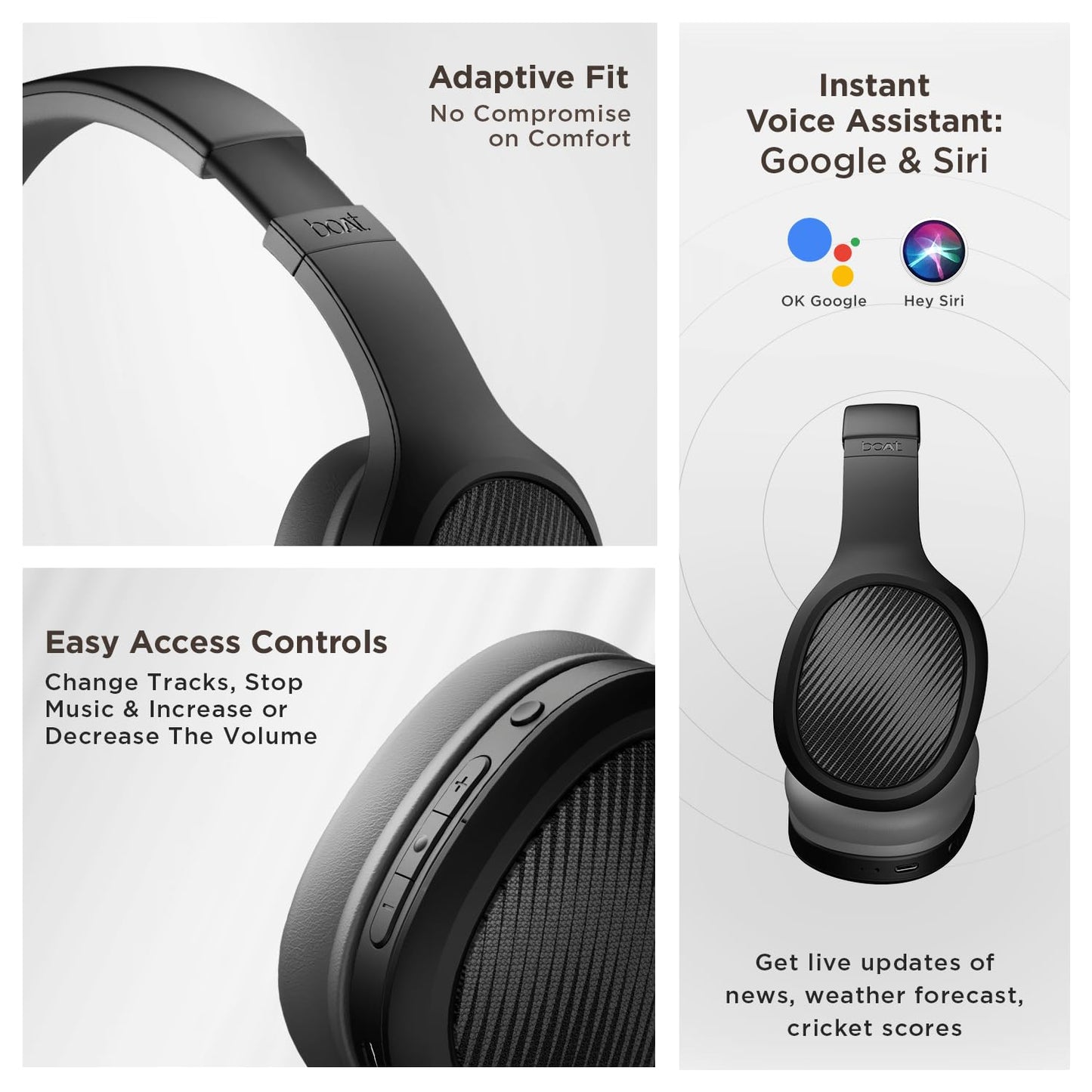 boAt Rockerz 460 Wireless Over Ear Headphones w/Up to 30hrs Playtime, 40mm Drivers, Beast™ Mode, ENx™, Dual Pairing, BT v5.2, Instant Voice Assistant, Adaptive Fit(Active Black)