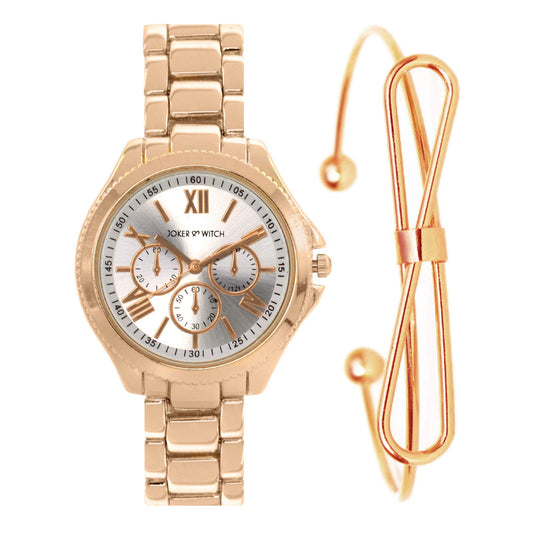 Joker & Witch Stainless Steel Carole Rosegold Analogue Watch Bracelet Gift Set for Women, White Dial, Rose Gold Band