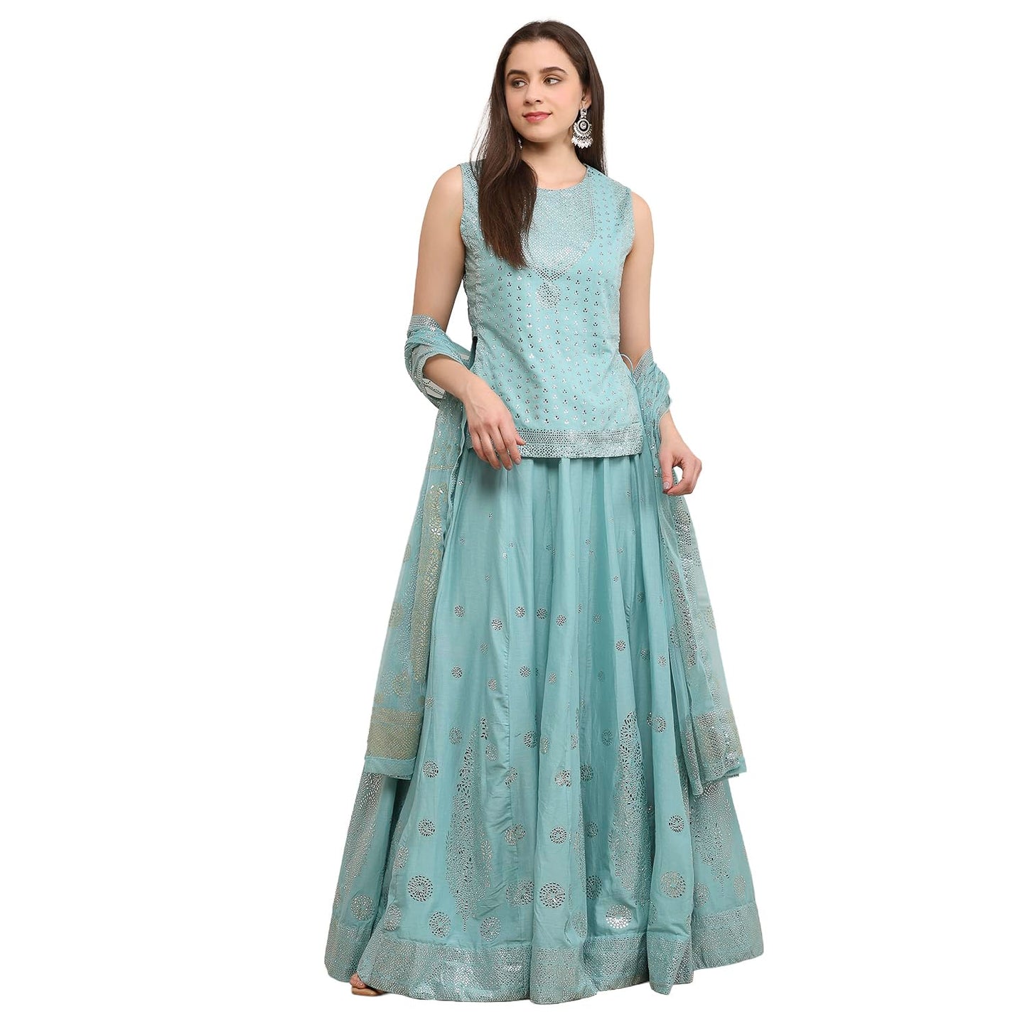 Biba Women Powder Blue Cotton Printed Lehenga Set_42