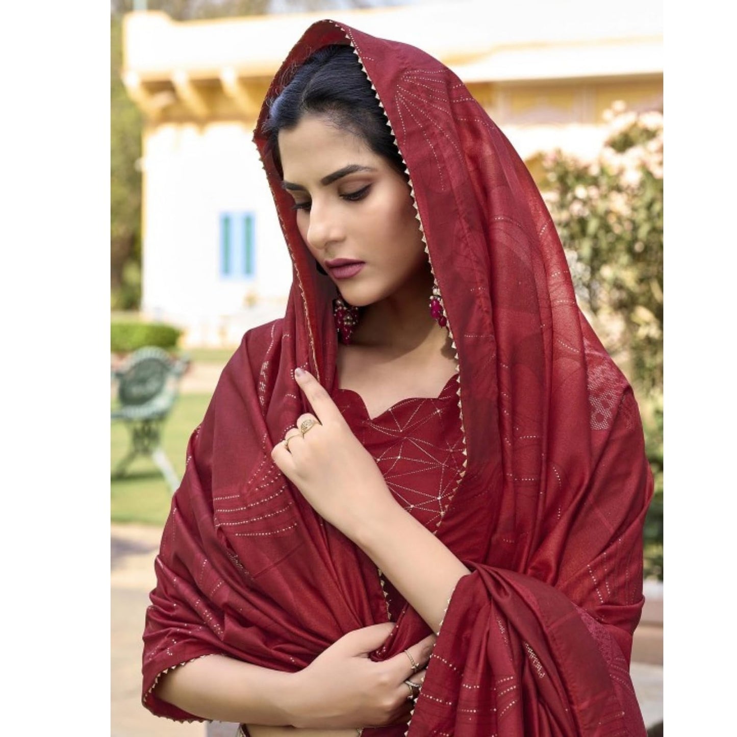 LooknBook Art Women's Tussar Silk With Floral Print Chaniya Choli (Red)