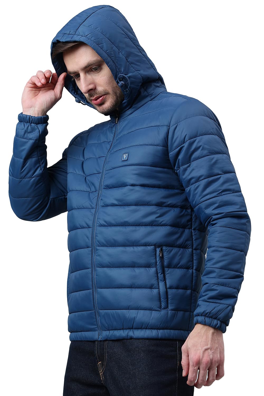 Van Heusen Men Solid Quilted Jacket - High Neck, Zip Front, Full Sleeves