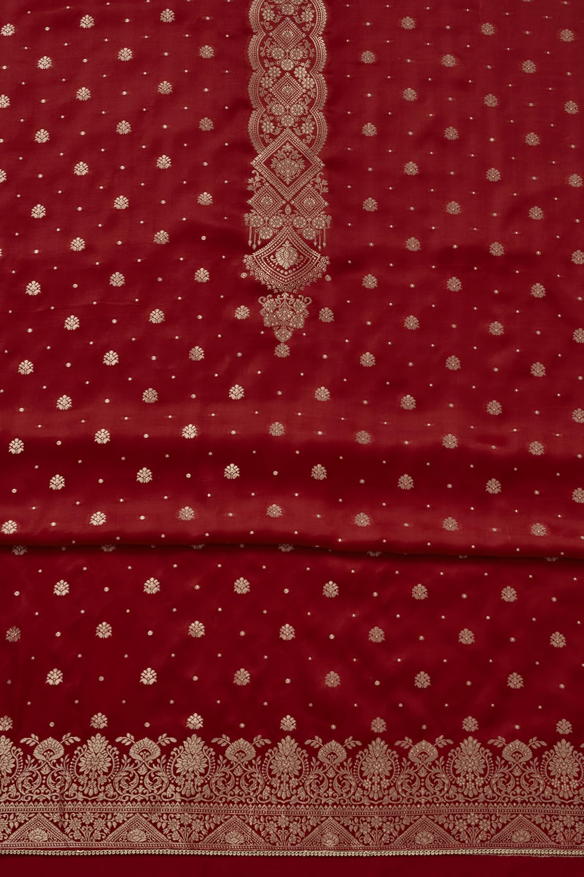 Soch Womens Red Gajji Silk Zari Woven Unstitch Dress Material With Zari Woven