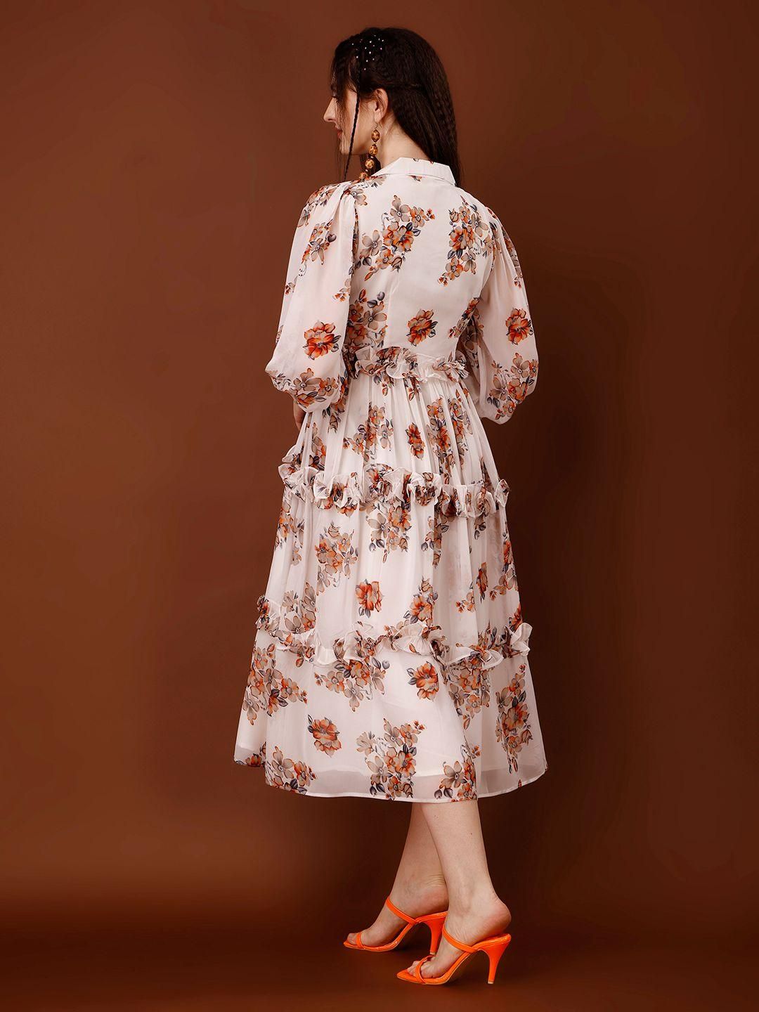 Plus Size Women's Georgette Floral Print Flared Midi Dress