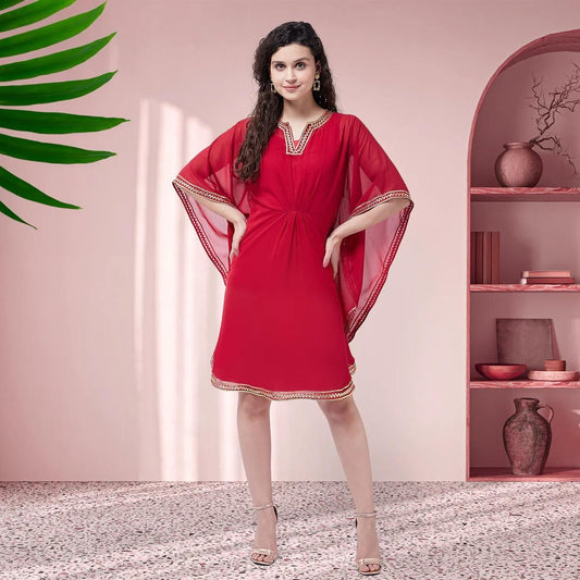 PANNKH Red Kaftan Dress With Lace Details