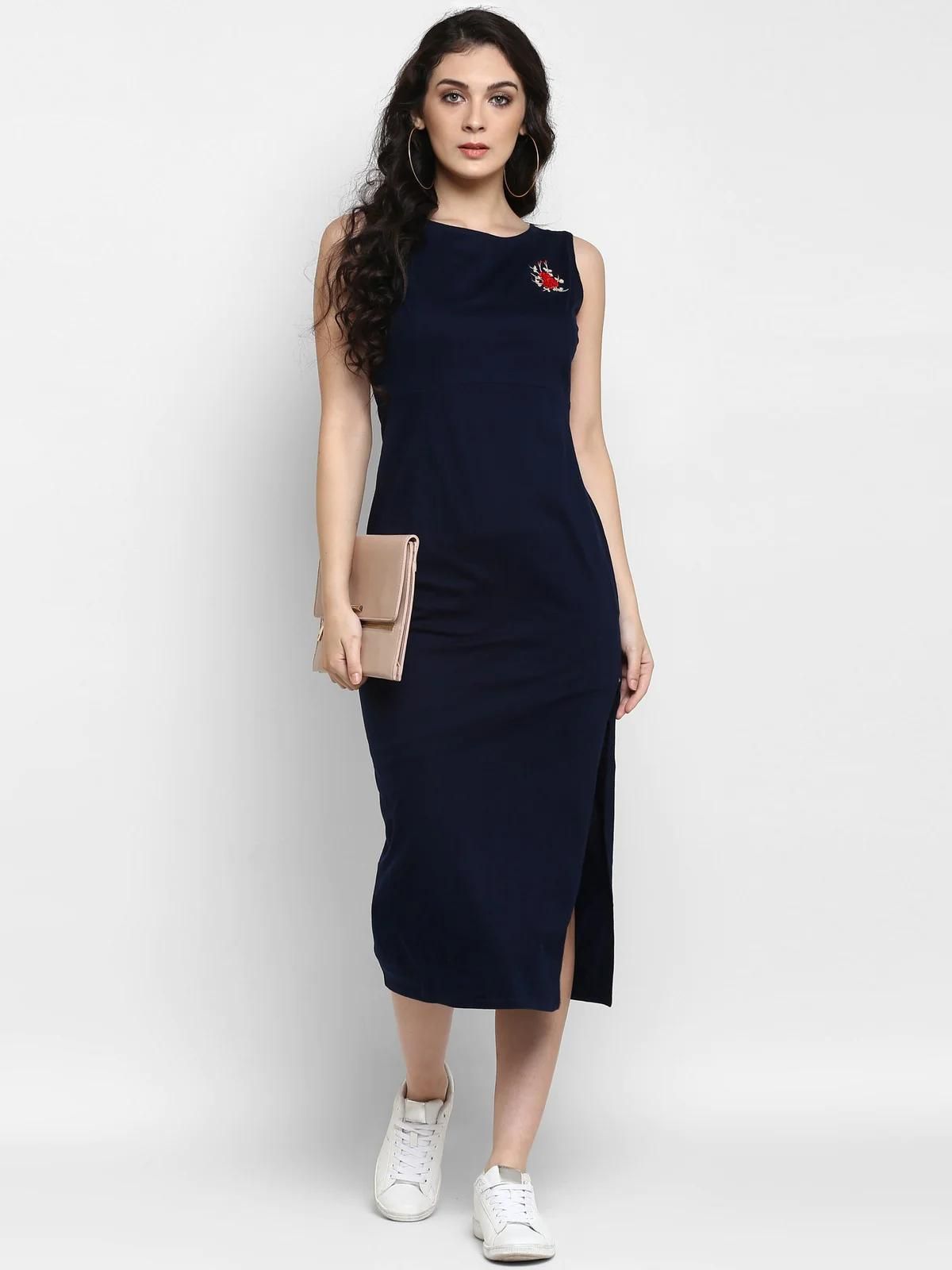 PANNKH Navy Embroidered Knitted Dress