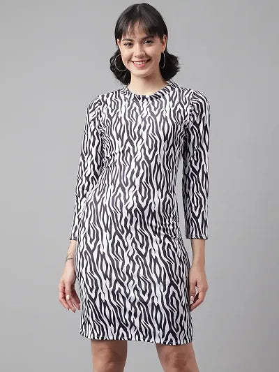 Stylish White Polyester Printed Dress For Women