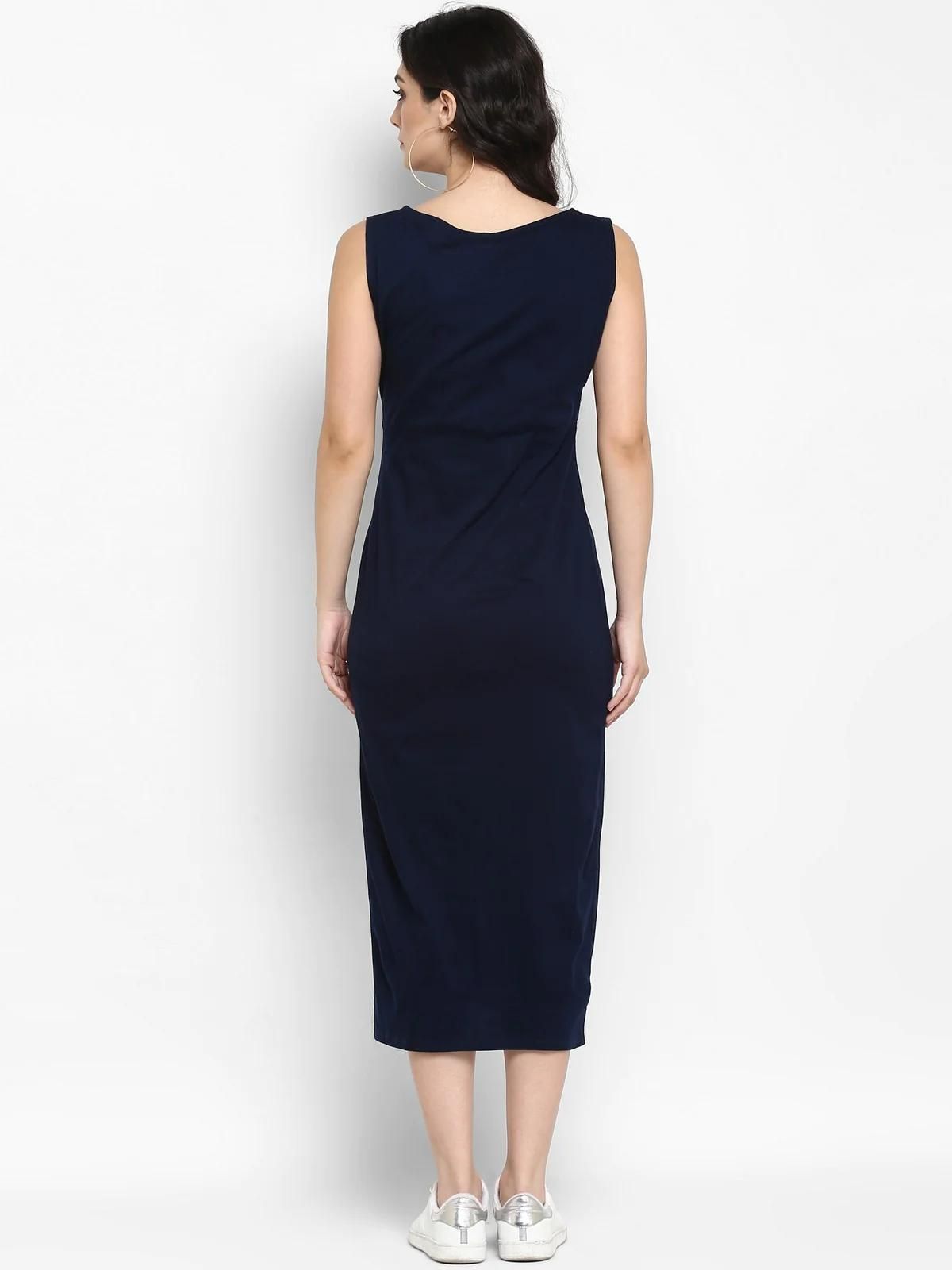 PANNKH Navy Embroidered Knitted Dress