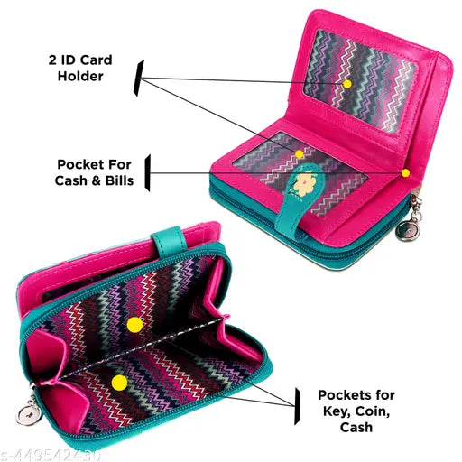 NFI essentials Small Wallet for Women, PU Leather Printed Mini Wallet for Girls, Zipper wallet, Credit Card Holder Organizer Coin Purse for Girls