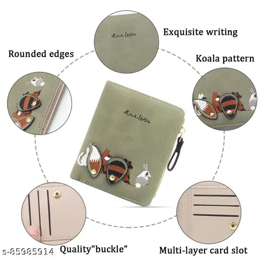 Wallets for Women Stylish Cute Mini Animals Embroidery Short Wallet Card Holder Gift for Girls