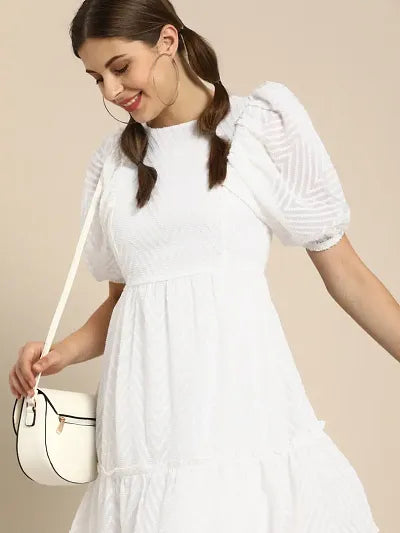 Stylish White Georgette Printed Dress For Women