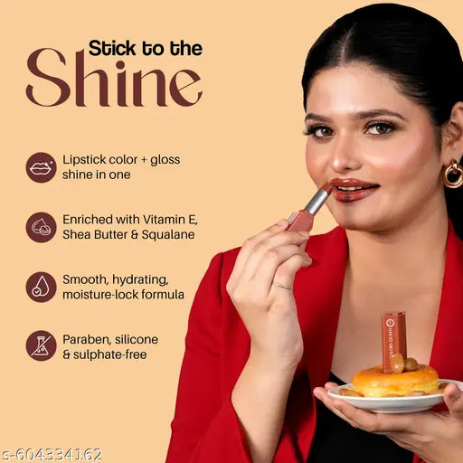 Colors Queen Gloss Bomb Lipstick + Gloss | Lightweight & Non-Sticky | Smooth 8 Hrs Hydrating Formula | | High Shine Lipstick for Women Enriched with Shea Butter, Vitamin E & Squalane (01 - Riri, 3.6g)