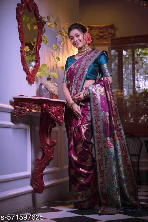 Women's Banarasi Silk Saree With Blouse Piece