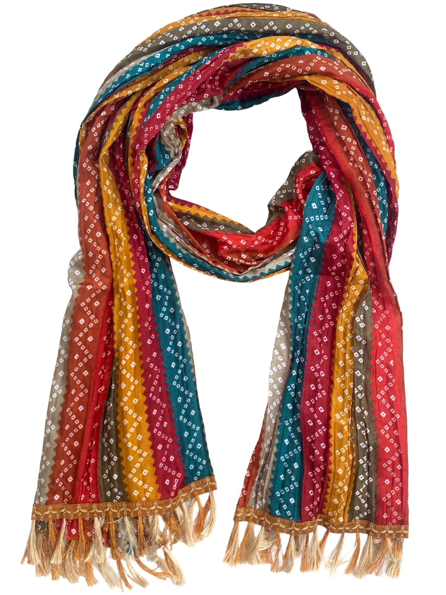 AKSHADEEP Women's Cotton Blend Bandhani Print Nude Dupatta with 2.20 Meters | Women’s cotton printed dupatta with tassels -Bandhani-16