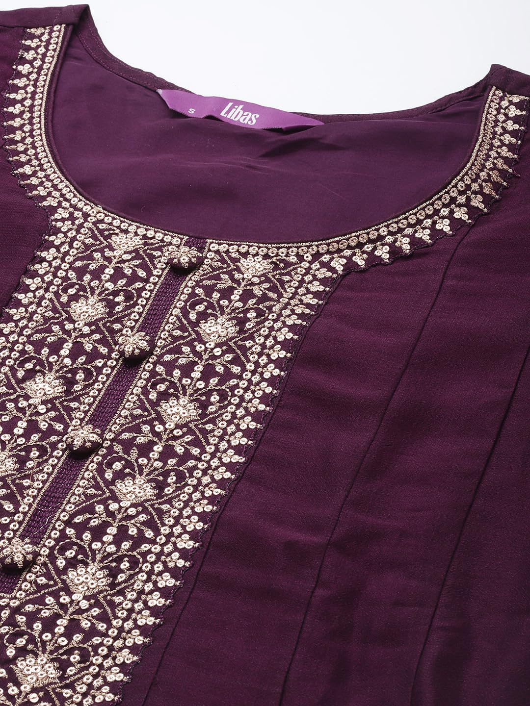 Libas Purple Yoke Design Silk Blend Anarkali Kurta With Churidar & Dupatta