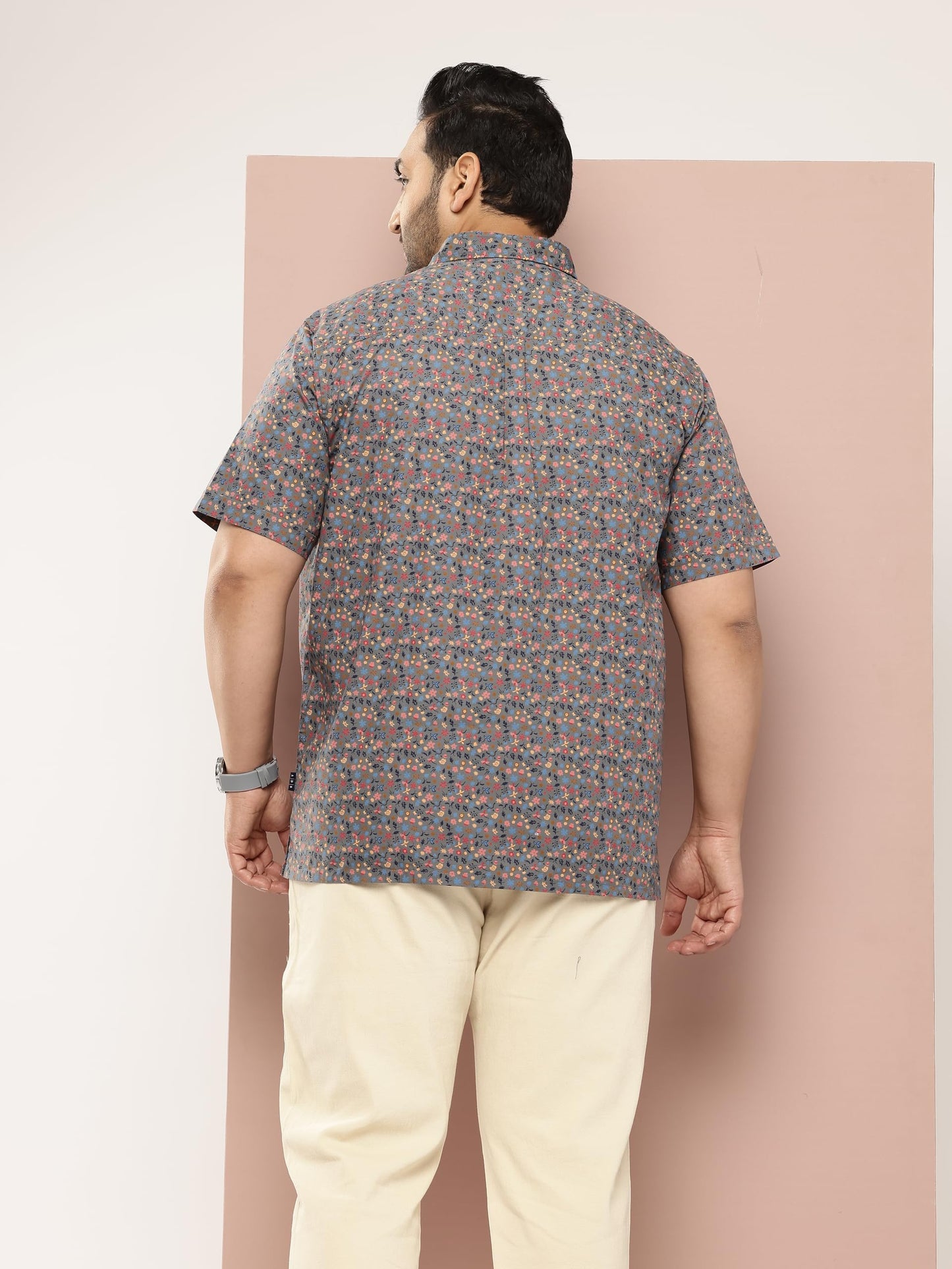 Thomas Scott Plus Size Premium Floral Printed Pure Cotton Casual Shirt(TS1474_Grey_4XL)