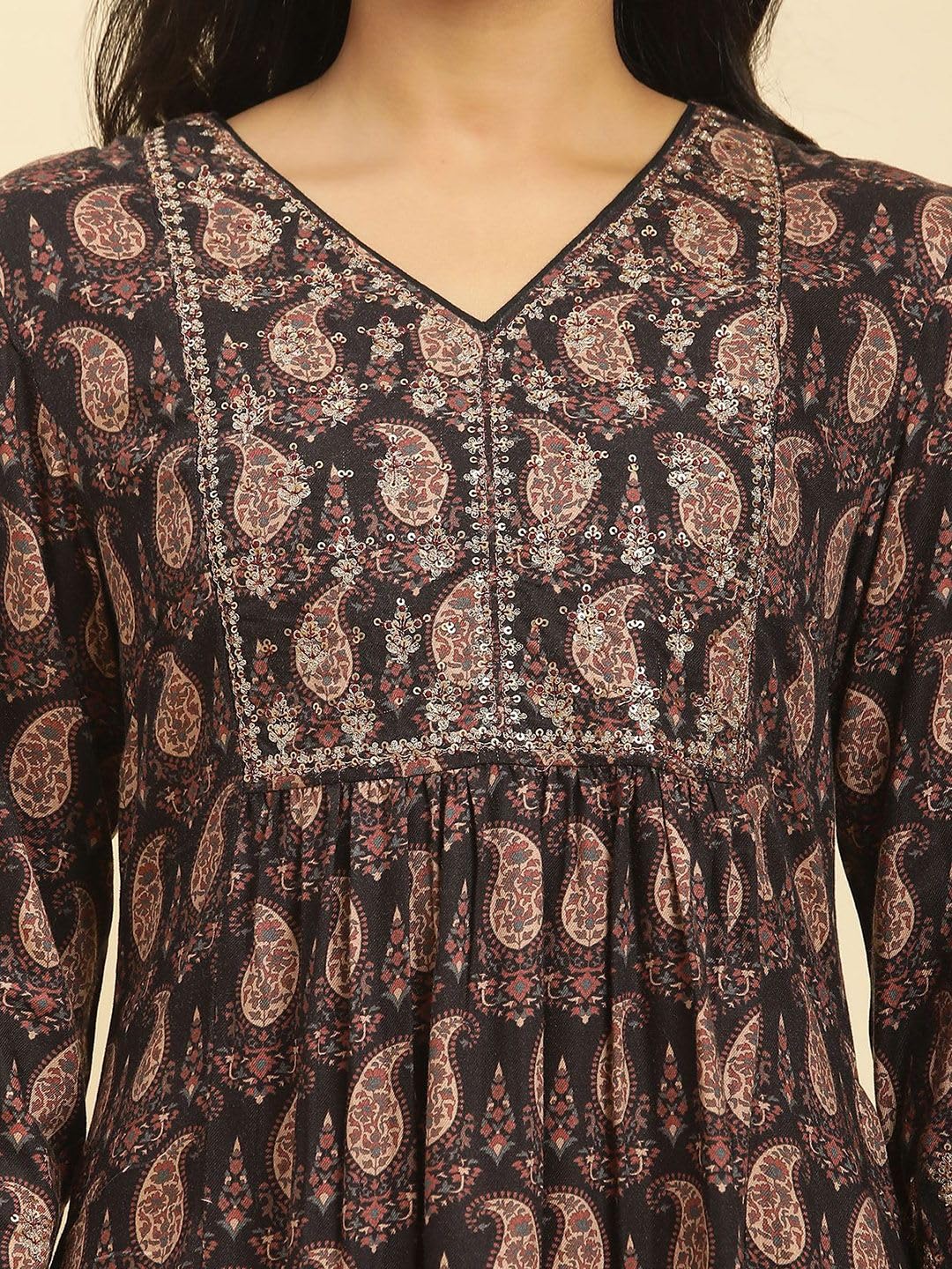 W for Woman Pink Floral Embroidered Winter Kurta (Size: XL)-24NOW10350-219965