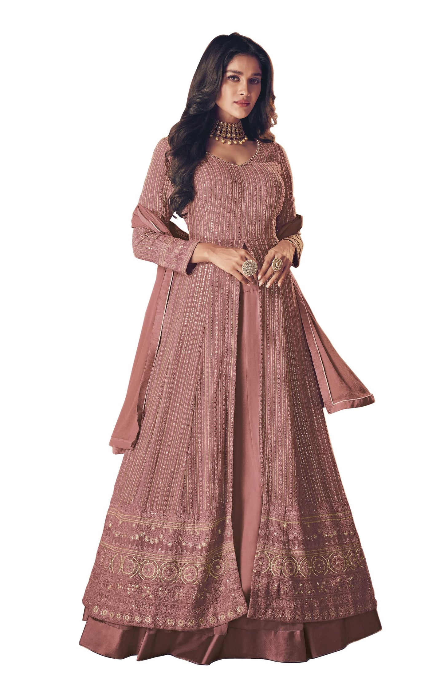 RUDRAPRAYAG Women's Maxi Anarkali Dress (122-PINK_Pink_Free Size)