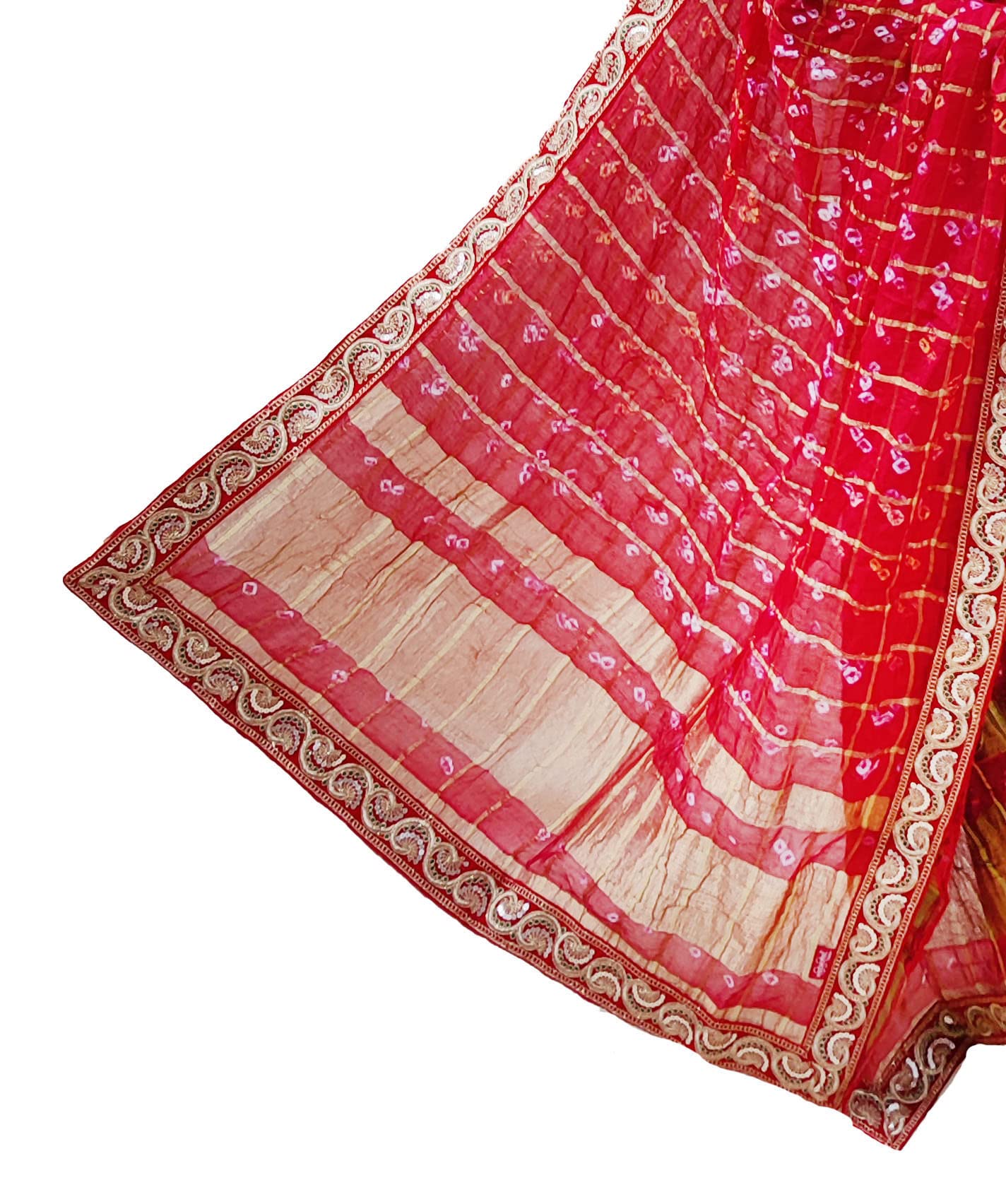 RANISATIYA Marwadi Rajasthani Bandhani Odhana Pure Ghatchola Fabric Chunri & Piliya (Chunri (Red))