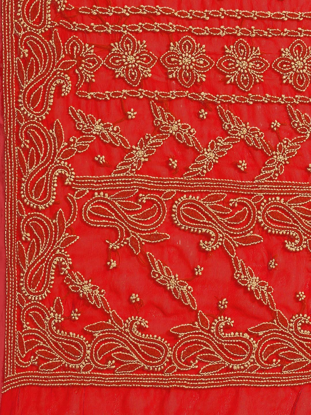 Ada Hand Embroidered Women's Faux Georgette Lucknow Chikankari Saree with Unstitched Blouse Piece A311193 Red